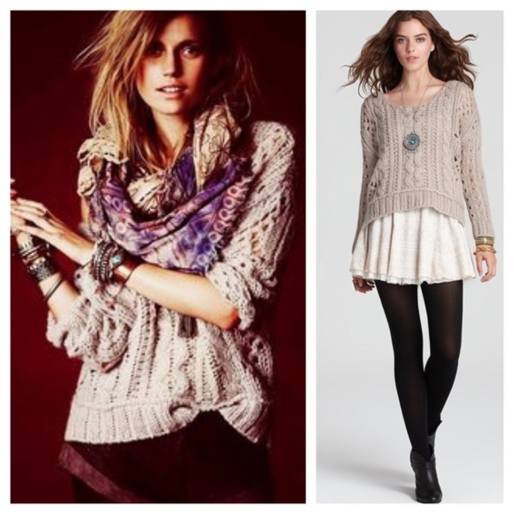 FREE PEOPLE Tan Chunky Fluff Cable Knit Sweater M